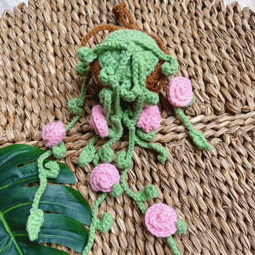 Handmade crochet hanging plant, boho plant hanger in cotton yarn