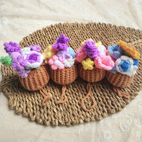 Handmade crochet flower basket in cotton yarn, home decor