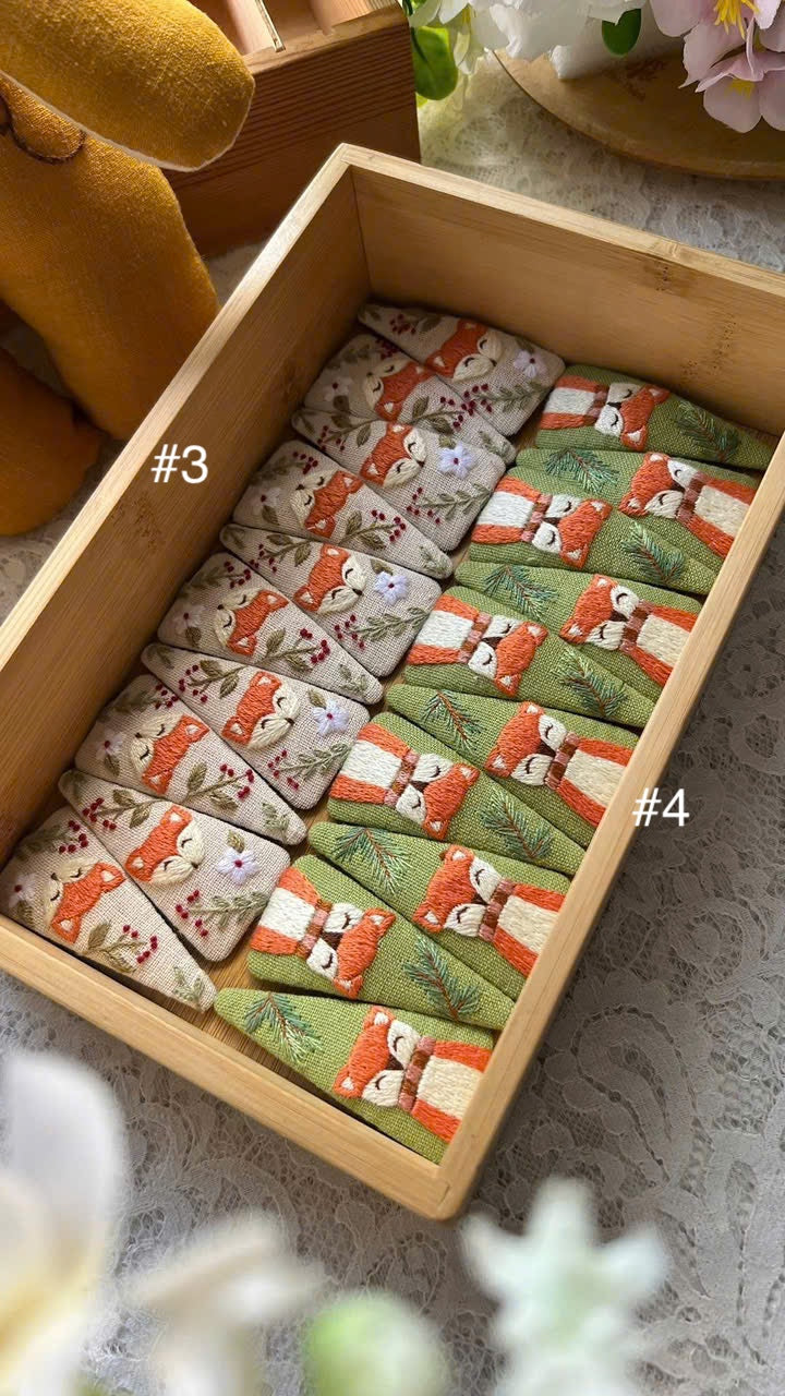 Handcrafted Embroidered Hair Clip Linen Floral Design • Bulk Available