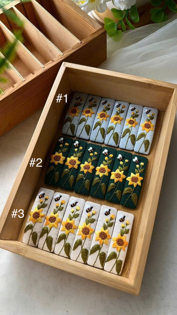 Hand Embroidered Hair Clip Floral Linen Barrette • Wholesale Ready