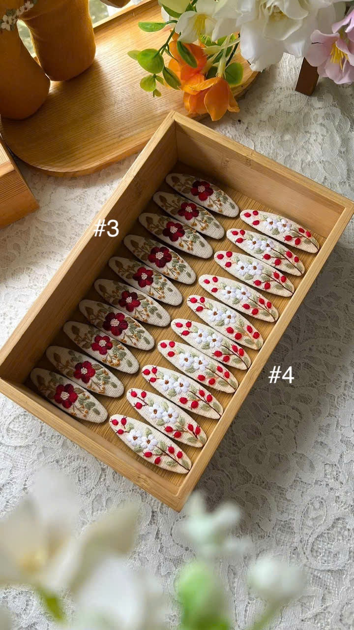 Hand Embroidered Hair Clip Floral Linen Barrette • Wholesale Available