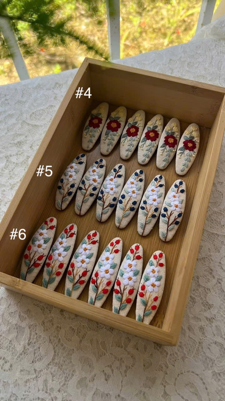 Hand Embroidered Hair Clip Floral Linen Barrette • Wholesale Ready