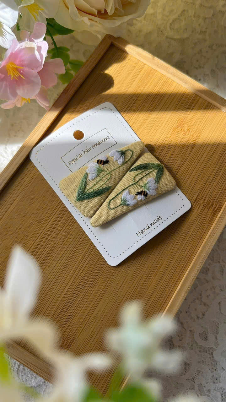 Hand Embroidered Hair Clip Floral Linen Barrette • Wholesale Available