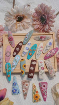 Linen hair barrette with hand embroidery, another view