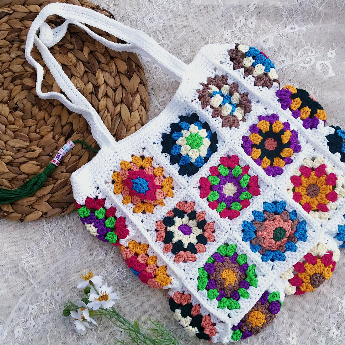 Handmade Crochet Granny Square Bags, Colorful Boho Tote Bags, Unique Crochet Market Bags, Vibrant Crochet Handbags, Artisan Crochet Fashion