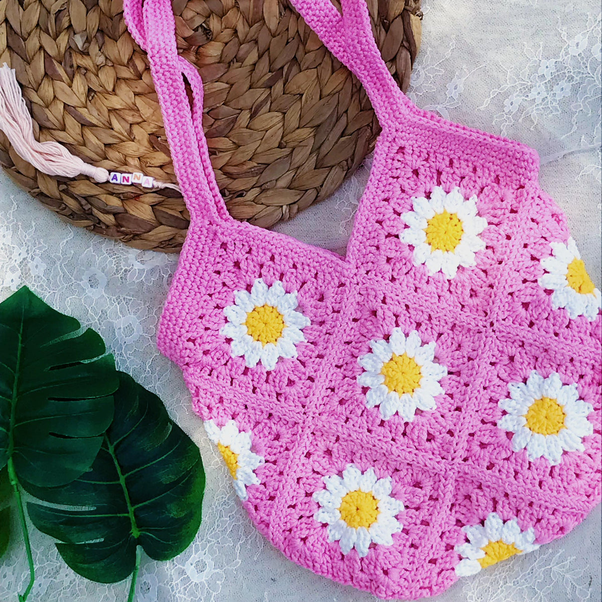 Crochet floral market bag, another view