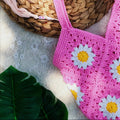 Handmade crochet flower handbag, close view