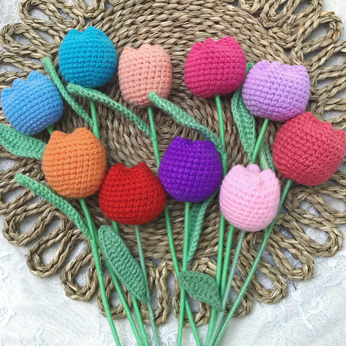 Handmade crochet tulip bouquet, everlasting flowers in cotton yarn