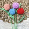 Handmade crochet tulip stems, close view