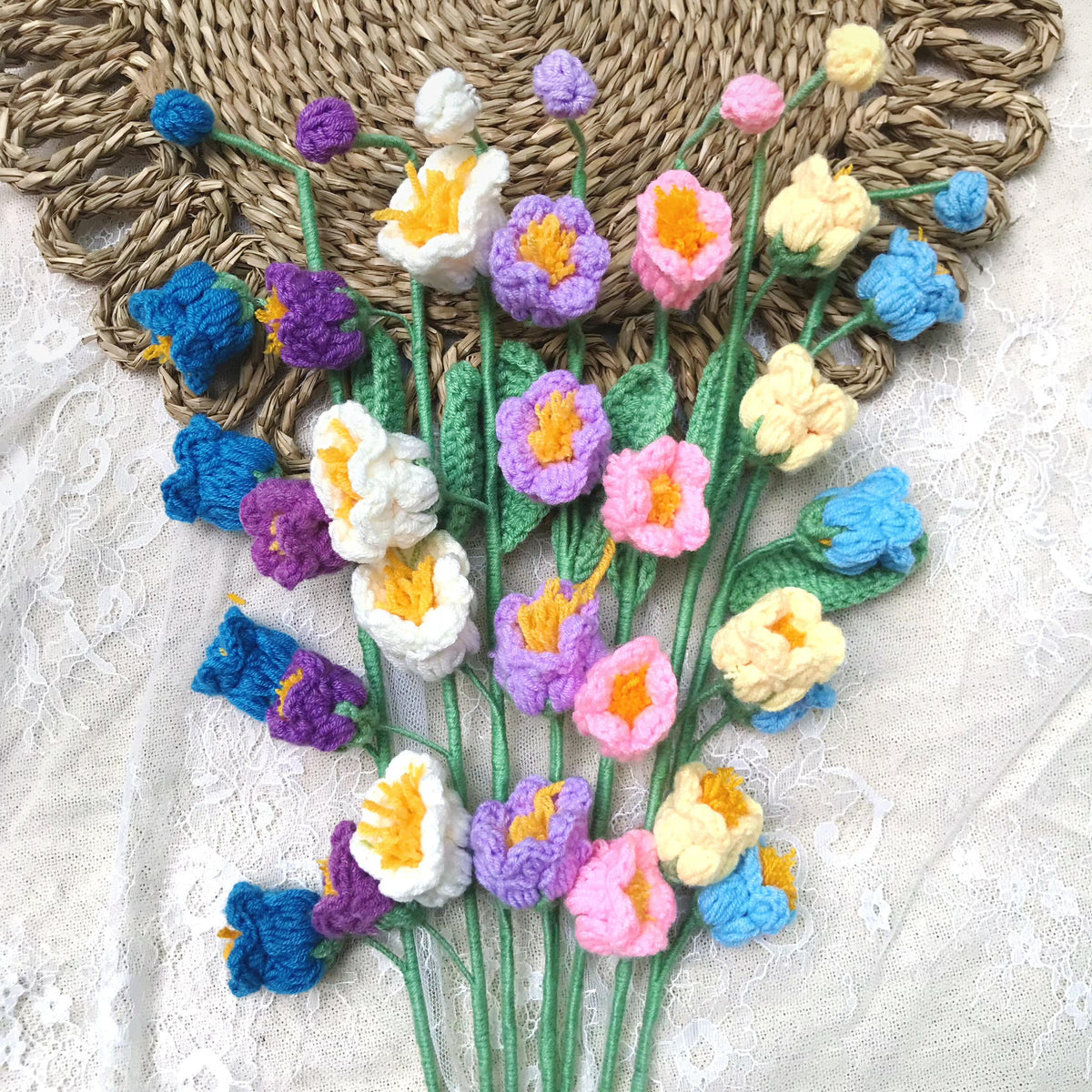 Handmade crochet wildflower bouquet in cotton yarn, home decor