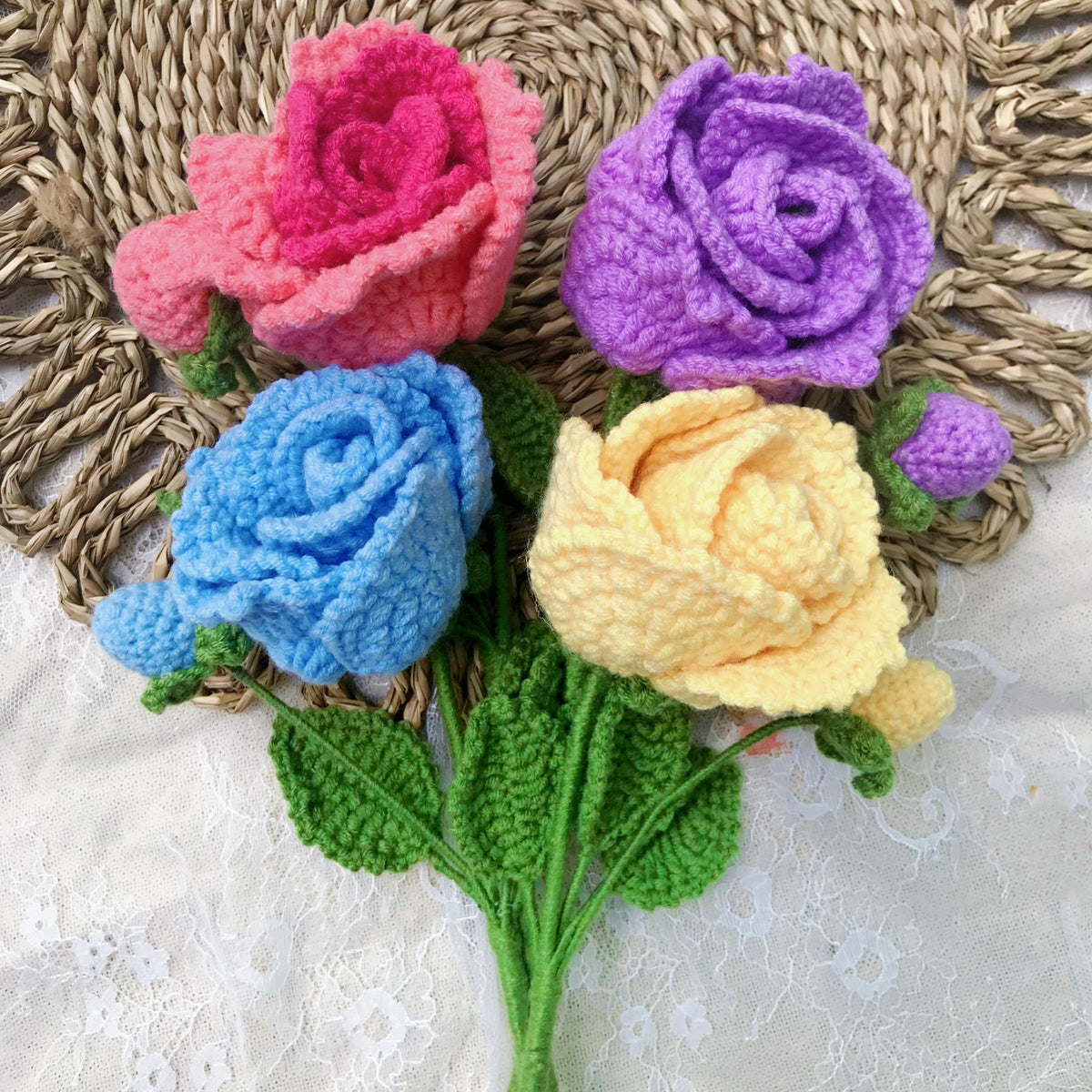 Handmade crochet rose bouquet, everlasting flowers in cotton yarn