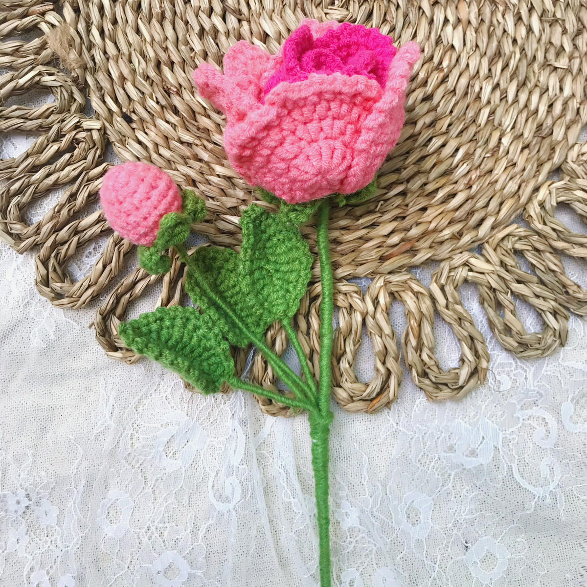 Handmade crochet rose bouquet, close view