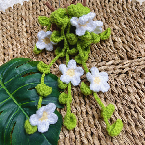 Handmade crochet hanging flowers, boho home decor in cotton yarn