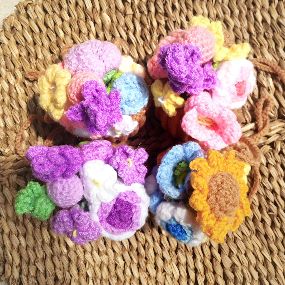 Crochet flower basket arrangement, another view