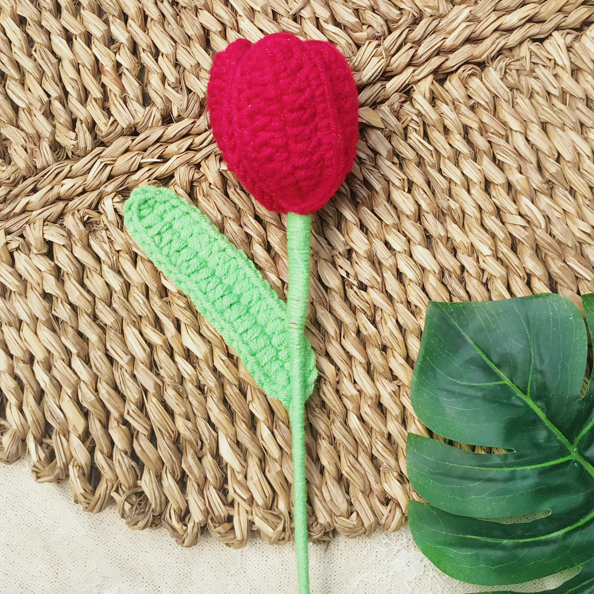 Handmade crochet tulips, close view
