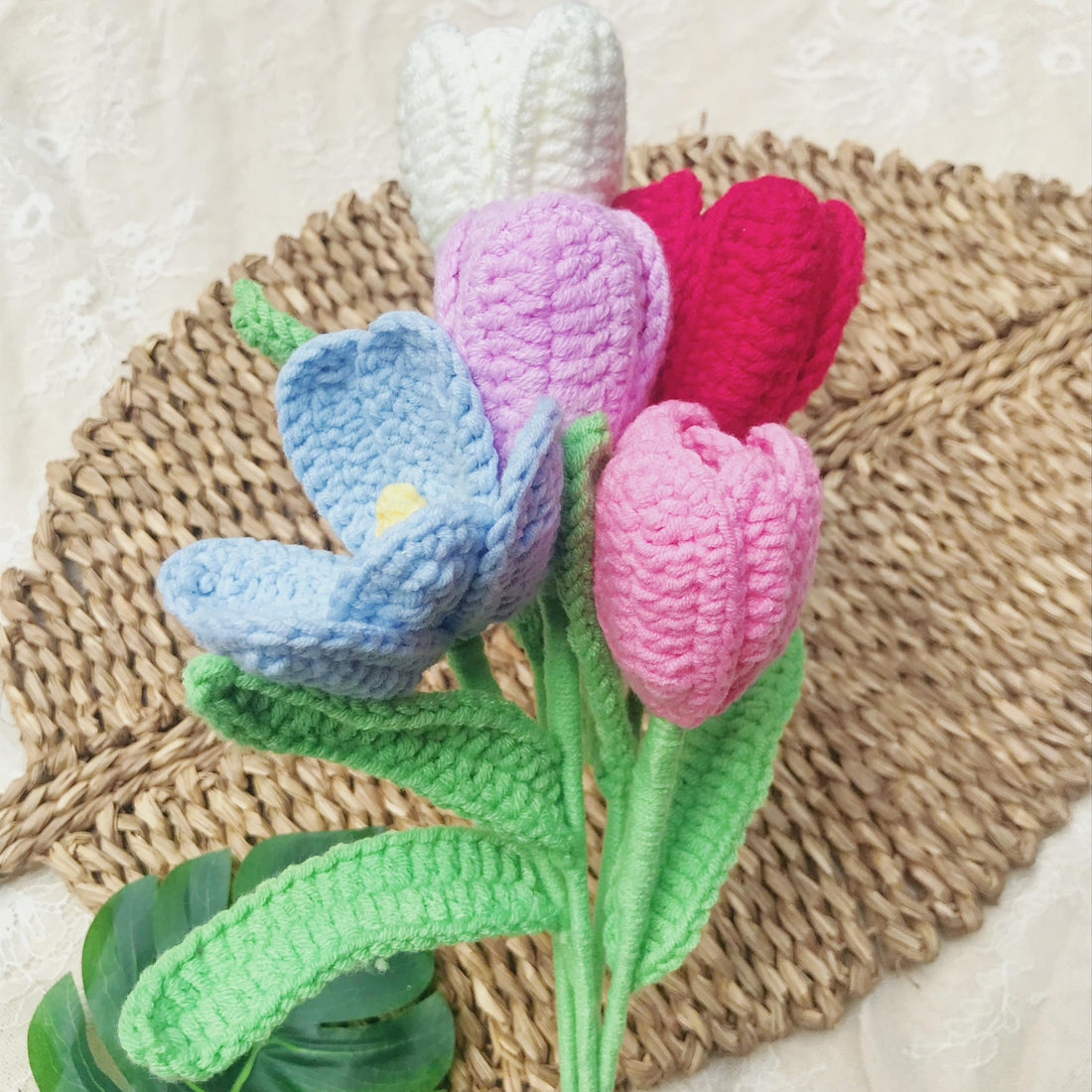 Handmade Crochet Tulip Bouquet, Colorful Floral Decor, Unique Crochet Gift, Spring Home Decor, Artisan Crochet Flowers