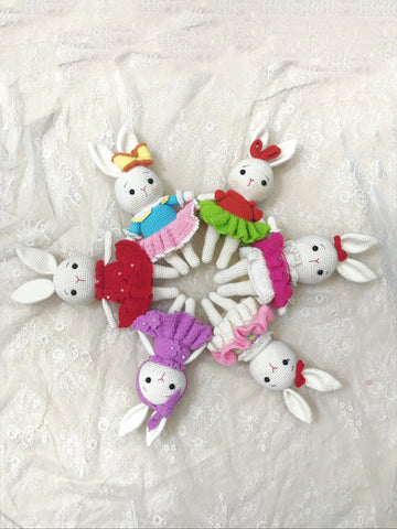 Adorable Handmade Crochet Bunny Plush Trio - Colorful Outfits with Accessories