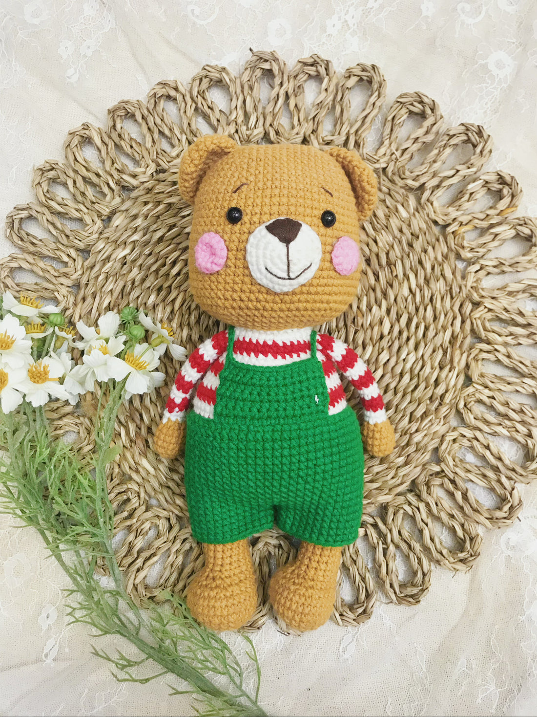 Cute Handmade Crochet Animal Plush Set - Cat, Bear, Pig, and Monkey in Adorable Outfits