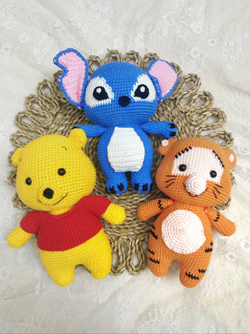 Charming Handmade Crochet Bear Plush Duo - Colorful Striped Sweaters
