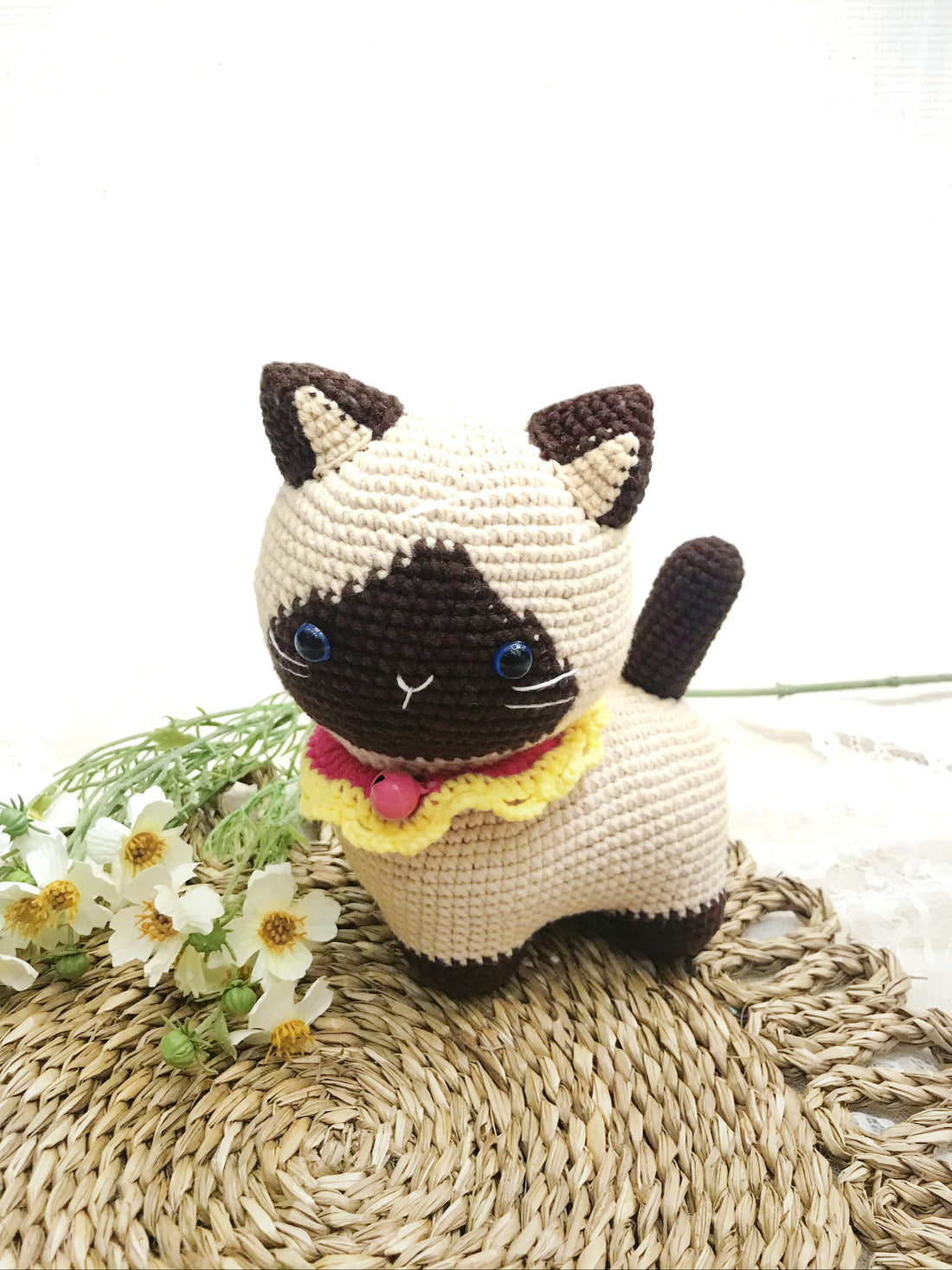 Ready to ship: Embroidered Button Hair Tie/ elastic - Handmade, Hair accessories