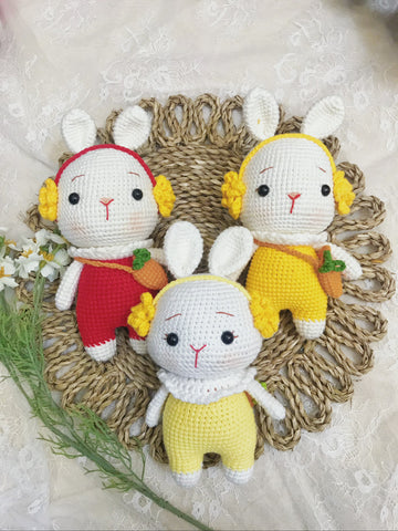 Lovely Handmade Crochet Bunny Plush Set - Six Ballerinas in Colorful Dresses