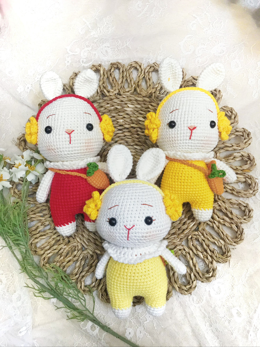 Lovely Handmade Crochet Bunny Plush Set - Six Ballerinas in Colorful Dresses