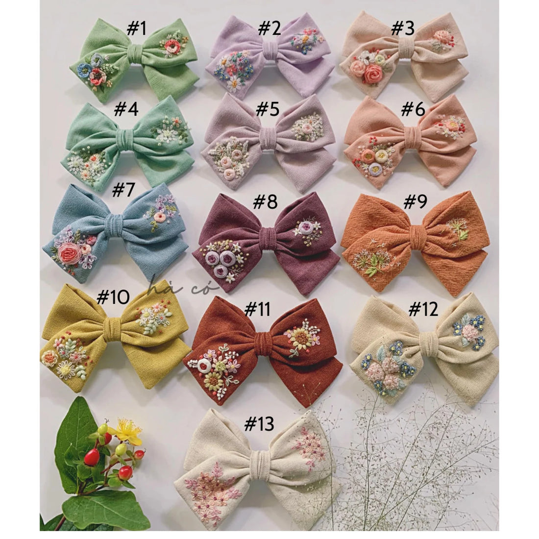 Hand Embroidered Hair Bow Personalized, Embroidery Hair Tie • Wholesale Available