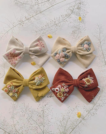 Hand Embroidered Hair Bow Personalized, Embroidery Hair Tie • Wholesale Available