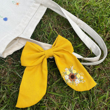 Hand Embroidered Hair Bow Personalized, Embroidery Hair Tie • Wholesale Available