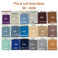Linen colour chart with thirty-eight shades of linen and their code numbers