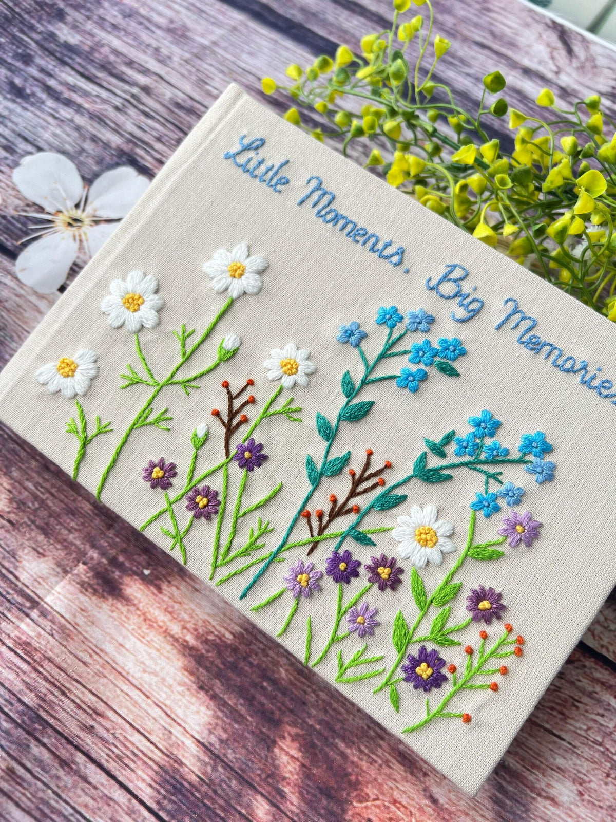 Memory Book with Your Names by The Thread Nest, hand-embroidered linen cover, photo 2