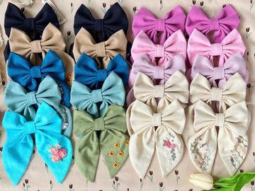 Hand Embroidered Hair Bow Personalized, Embroidery Hair Tie • Wholesale Available
