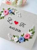 Monogram Wreath Guest Book by The Thread Nest, hand-embroidered linen cover, photo 3