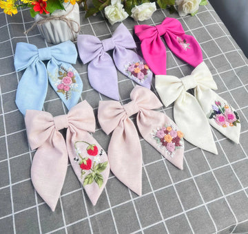 Hand Embroidered Hair Bow Personalized, Embroidery Hair Tie • Wholesale Available
