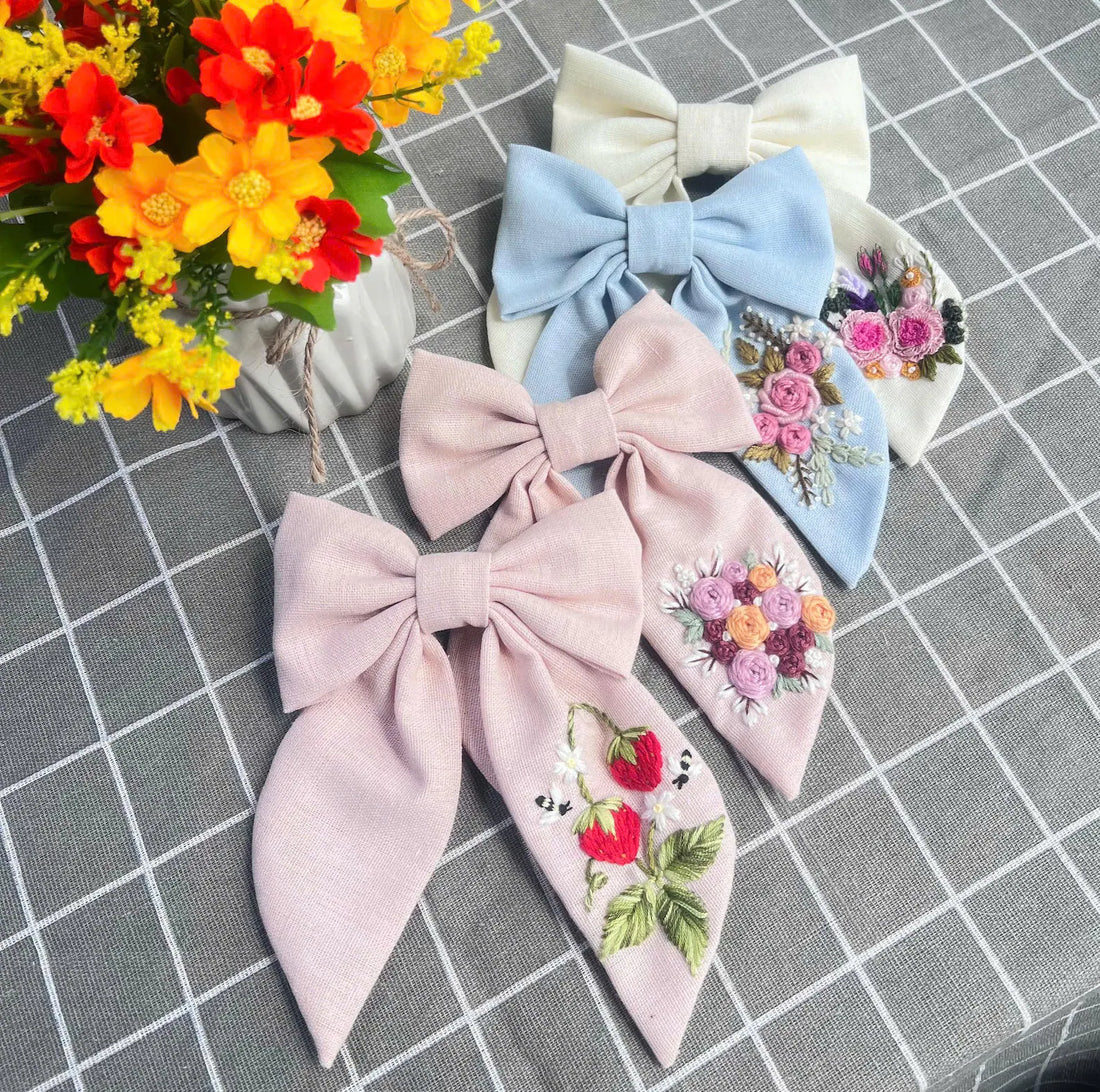 Hand Embroidered Hair Bow Personalized, Embroidery Hair Tie • Wholesale Available