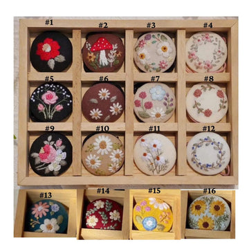 Hand Embroidered Button Hair Tie, Flower Design • Wholesale Available