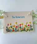 Family Name Guest Book, Navy or Beige by The Thread Nest, hand-embroidered linen cover, photo 1