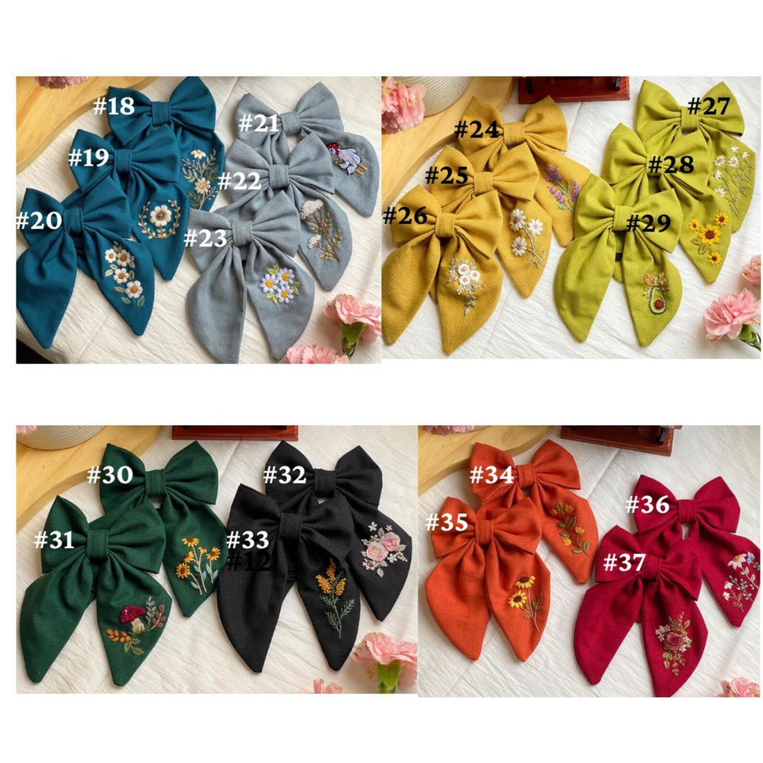 Hand Embroidered Hair Bow Personalized,Embroidery Hair Tie • Wholesale Available