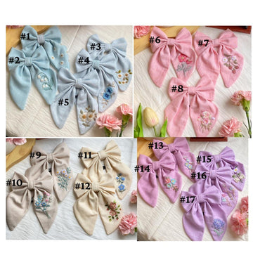 Hand Embroidered Hair Bow Personalized,Embroidery Hair Tie • Wholesale Available