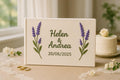 Wedding Guest Book with Names & Lavender by The Thread Nest, hand-embroidered linen cover, photo 1