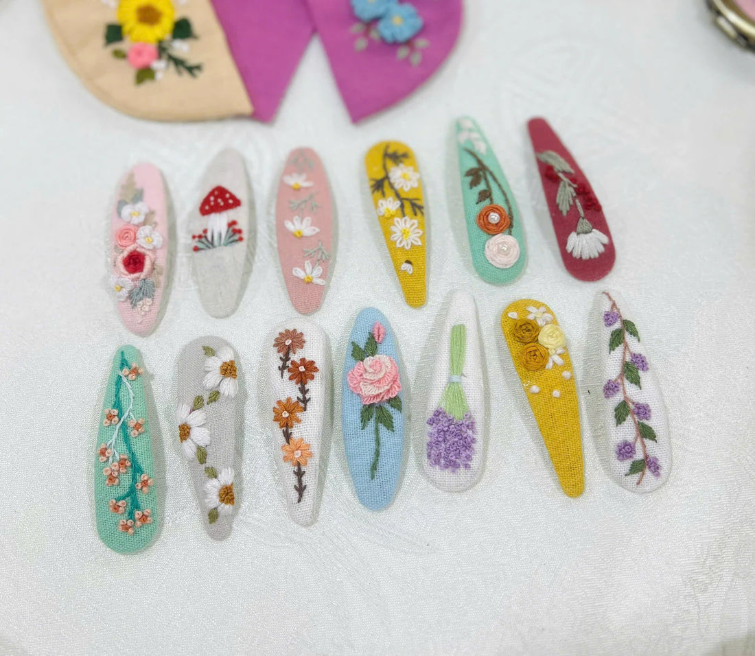 Handmade Daisy Embroidered Hair Clip • Wholesale Available