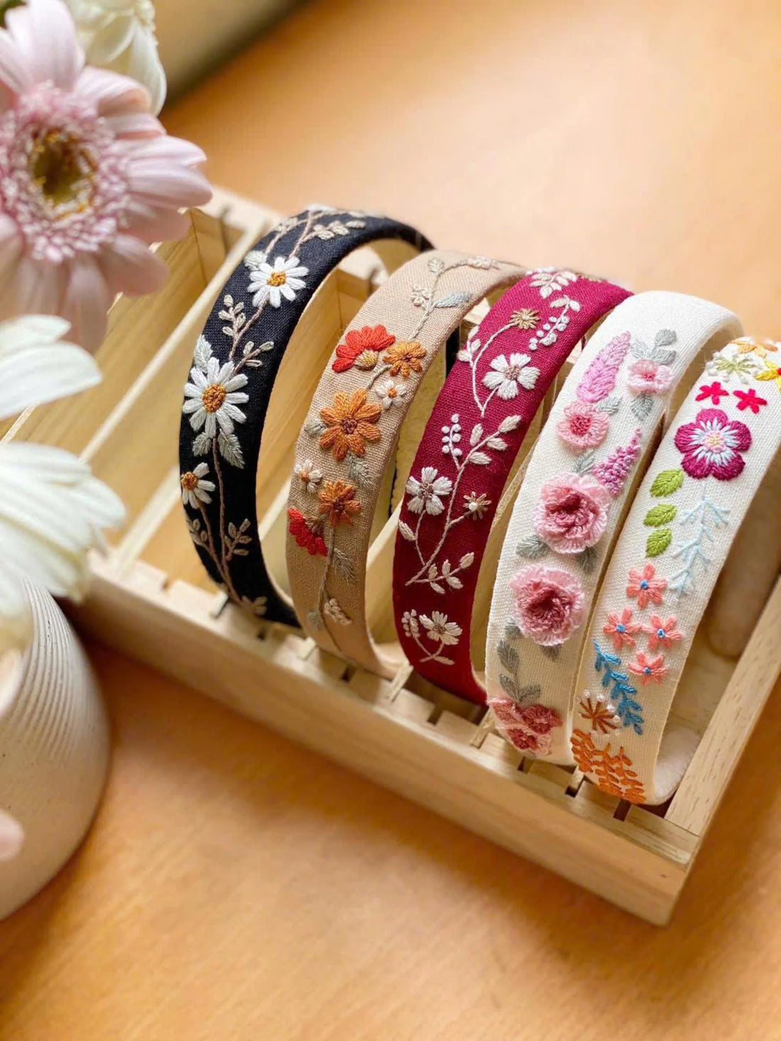 Hand Embroidered Headband, Flower Headband • Wholesale Available