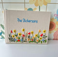 Family Name Guest Book, Navy or Beige by The Thread Nest, hand-embroidered linen cover, photo 2
