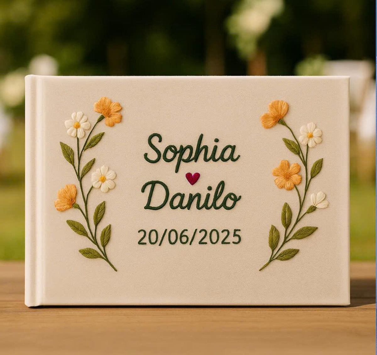 Personalised Guest Book, Your Own Words by The Thread Nest, hand-embroidered linen cover, photo 8