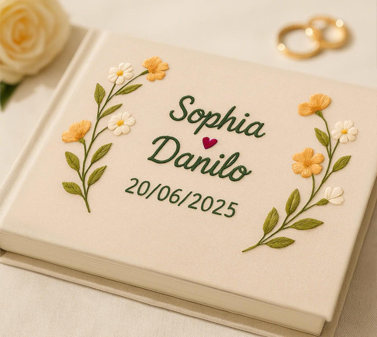 Personalised Guest Book, Your Own Words by The Thread Nest, hand-embroidered linen cover, photo 9