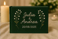 Dark Green Guest Book with Names in White by The Thread Nest, hand-embroidered linen cover, photo 2