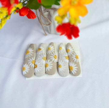Handmade Daisy Embroidered Hair Clip • Wholesale Available