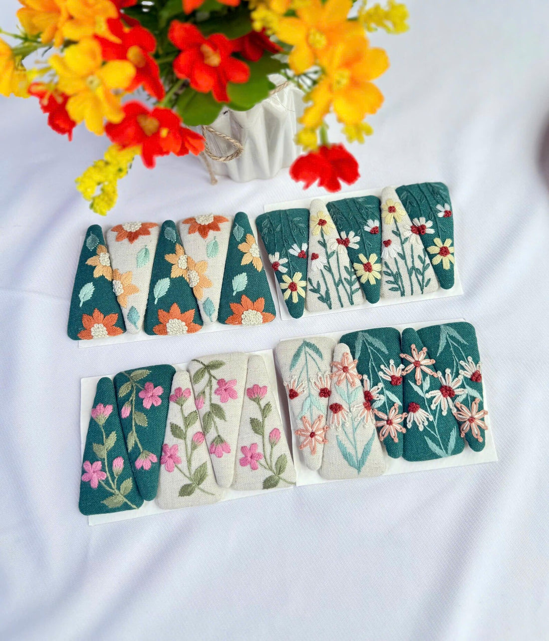 Handmade Daisy Embroidered Hair Clip • Wholesale Available