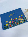 Family Name Guest Book, Navy or Beige by The Thread Nest, hand-embroidered linen cover, photo 3