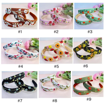 Hand Embroidered Floral Headband Wildflower Linen Design • Wholesale Available